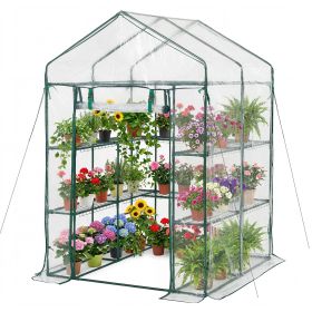 Walk-in Green House, 54 x 54 x 77.2 in, Greenhouse with Shelves, High Strength PE Cover with Zipper Door and Steel Frame, Assembly in Minutes