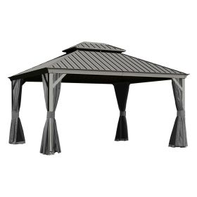 10x13FT Outdoor Gazebo, Hardtop Gazebo with Galvanized Steel Double Roof, Metal Gazebos with Drainage System Patio Pergola for Patio Deck Backyar