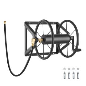 Wall Mounted Garden Hose Reel, Holds 200 ft 5/8-inch Manual Water Hose Winder, Heavy-Duty Steel, Outdoor Reel with Brass Fitting & 5ft Leader Hos