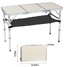 3ft Portable Adjustable Height Aluminum Folding Camping Table With Mesh Storage Shelf, Outdoor Picnic Beach BBQ Side Desk (Option: White)