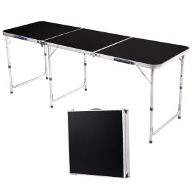 6ft 180-60cm Aluminum Alloy 3-Fold Portable Folding Table, Adjustable Height Outdoor Camping Picnic Dining Desk (Option: Black)