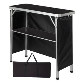 100-38-88cm Portable Folding Bar Table With Storage Shelf, Aluminum Frame Trade Show Counter With Black Skirt & Carry Bag (Option: Black)