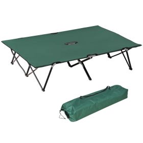 2 Person Folding Camping Cot For Adults, 50 Extra Wide Outdoor Portable Sleeping Cot With Carry Bag, Elevated Camping Bed, Beach Hiking, Green (Option: Green)