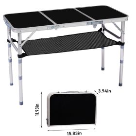 3ft Adjustable Height Foldable Camping Table With Storage Mesh, Lightweight Portable Outdoor Picnic BBQ Side Desk (Option: Black)