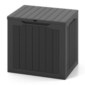 Outdoor Storage Box 25 Gallon Deck Box With Lockable Lid And Wicker-woven Texture For Storage Bin, Side Table Or Bench (Option: Black)