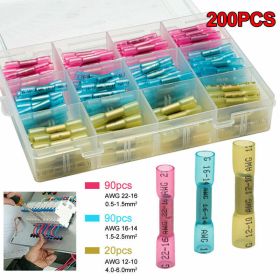 200/100PCS Heat Shrink Butt Wire Splice Connectors Seal Crimp Terminals USA (Package: 200PCS (WITH BOX))