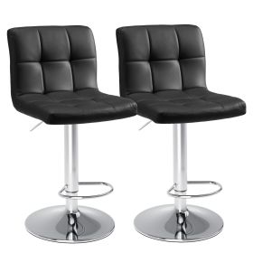 Bar Stools Set of 2, Counter Height Barstools,Square Seat Cushion Barstool with Back, Height Adjustable PU Leather Swivel Barstool (Color: Black 2-Pack)