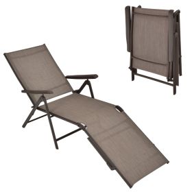Patio Foldable Chaise Lounge Chair with Backrest and Footrest (Color: Brown)