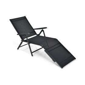 Patio Foldable Chaise Lounge Chair with Backrest and Footrest (Color: Black)