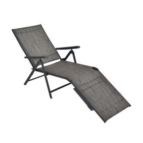 Patio Foldable Chaise Lounge Chair with Backrest and Footrest (Color: Gray)